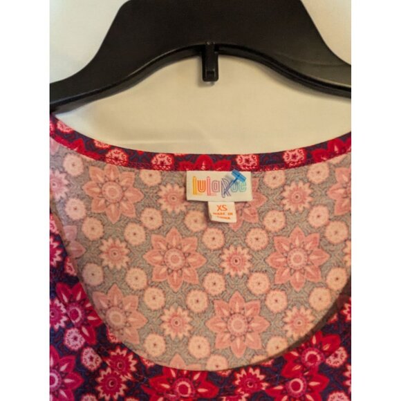 LuLaRoe Nicole XS Red & Pink Floral Geometric Dress With 3/4 Sleeves & Flowy Ski - Picture 3 of 4